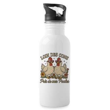 Far From The Idiots Near My Chickens Humor Gift - Water bottle with straw - white - Right