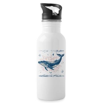 Mystical retro whale in the cosmos - Water bottle with straw - white - Right