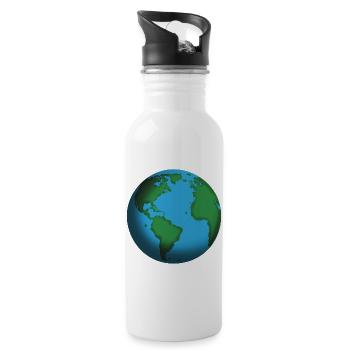 Earth Globe Teal Icon - Water bottle with straw - white - Right