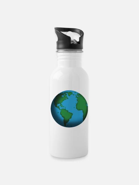 Earth Globe Teal Icon - Water bottle with straw - white