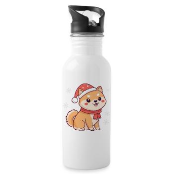 Shiba Noël Mignon avec chapeau et écharpe - Gourde avec paille intégrée - blanc - Droite