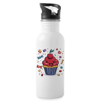 Kawaii Cupcake mit Konfetti - Trinkflasche mit integriertem Trinkhalm - Weiß - Rechts