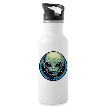 Alien Head in the Cosmic Circle - Water bottle with straw - white - Right