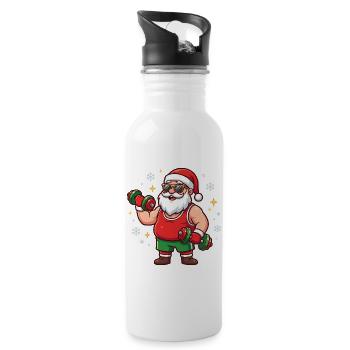 Weihnachtsmann-Gewichtheber-Lustiges Workout-Weihn - Trinkflasche mit integriertem Trinkhalm - Weiß - Rechts