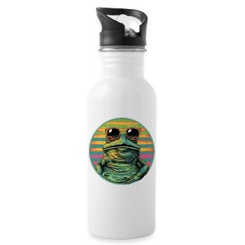 Grenouille avec des lunettes de soleil rétro - Gourde avec paille intégrée - blanc - Droite