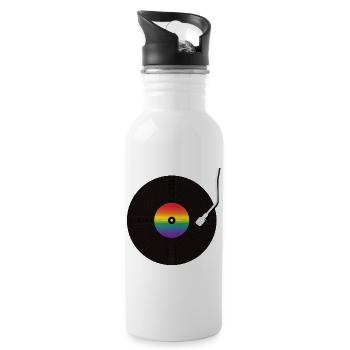 Regenbogen Schallplatte - Trinkflasche mit integriertem Trinkhalm - Weiß - Rechts