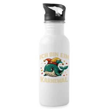 Ich Bin Ein Karnewal Jecke 5. Jahreszeit Wortspiel - Trinkflasche mit integriertem Trinkhalm - Weiß - Rechts
