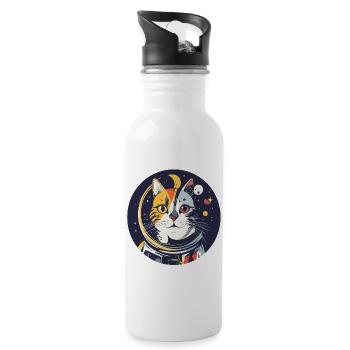 Cats Cosmos Astronaut Space Cat Portrait - Water bottle with straw - white - Right