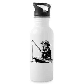 Lustige Angelkatze – Hobby-Angeldesign - Trinkflasche mit integriertem Trinkhalm - Weiß - Rechts