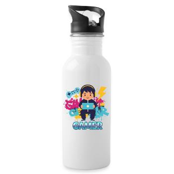 Gamer Kid with game pad and headphones - Water bottle with straw - white - Right