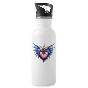 Gotisches, florales geflügeltes Herz - Trinkflasche mit integriertem Trinkhalm - Weiß - Rechts