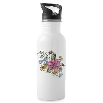 Motif floral floral - Gourde avec paille intégrée - blanc - Droite