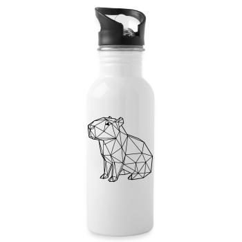 Capybara Geometric Origami Modern Animal Black - Water bottle with straw - white - Right