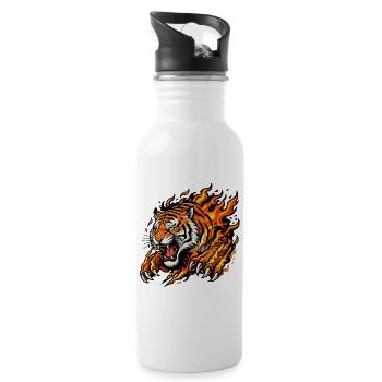 Flames Tiger: Burning Hunt - Water bottle with straw - white - Right