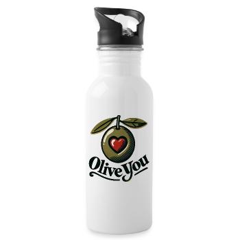 Emblème rétro Olive You Heart - Gourde avec paille intégrée - blanc - Droite