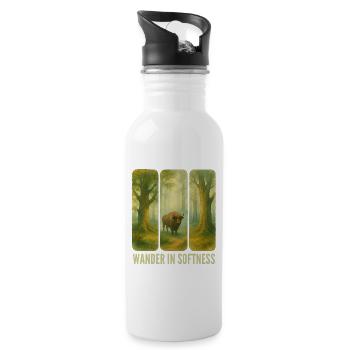 Wandernde Bisons im Wald - Trinkflasche mit integriertem Trinkhalm - Weiß - Rechts