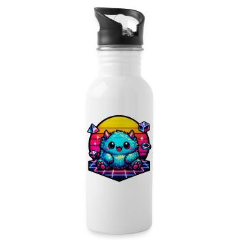 Neon fluffy monster - Water bottle with straw - white - Right