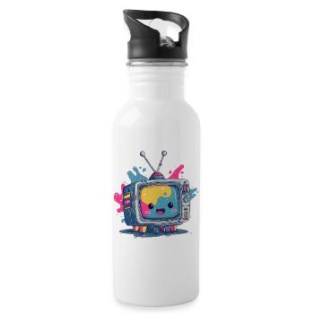 Colorful TV buddy - Water bottle with straw - white - Right
