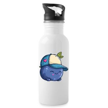 Kawaii Blaubeere mit Cap - Trinkflasche mit integriertem Trinkhalm - Weiß - Rechts