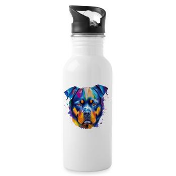 Rottweiler Colourful Dog Art Vibrant Portrait - Water bottle with straw - white - Right