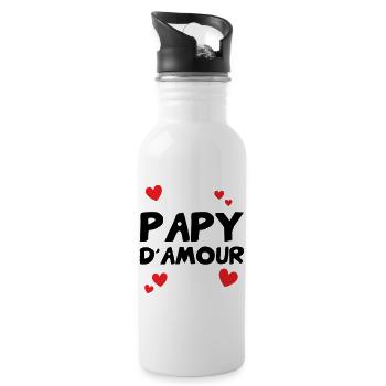 Papy d’amour – famille tendresse humour cadeau  - Gourde avec paille intégrée - blanc - Droite