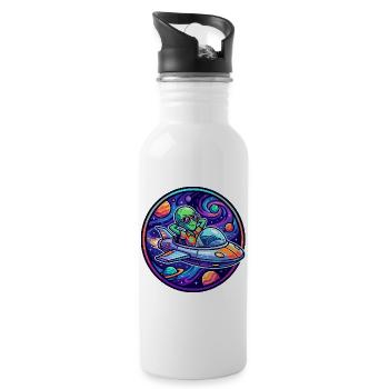 Alien im Raumschiff macht Urlaub Spaß Kosmos Motiv - Trinkflasche mit integriertem Trinkhalm - Weiß - Rechts