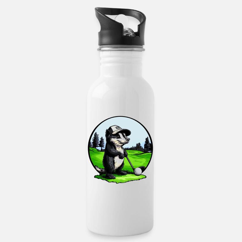 Golf Stinktier - Trinkflasche mit integriertem Trinkhalm - Weiß