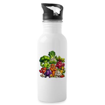 Strong vegetables in a comic look - Water bottle with straw - white - Right
