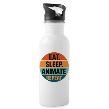 eat sleep animate repeat retro vintage - Trinkflasche mit integriertem Trinkhalm - Weiß - Rechts
