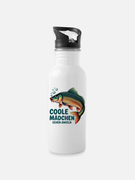 Coole Mädchen Angeln Karpfen - Trinkflasche mit integriertem Trinkhalm - Weiß