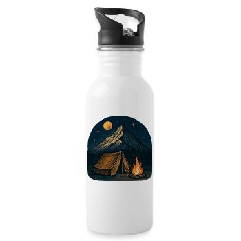 Bergcamping bei Nacht mit Feuer - Trinkflasche mit integriertem Trinkhalm - Weiß - Rechts