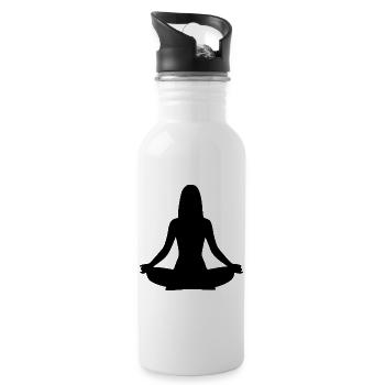 Yoga Silhouetten schwarz Schattenfigur Meditation - Trinkflasche mit integriertem Trinkhalm - Weiß - Rechts