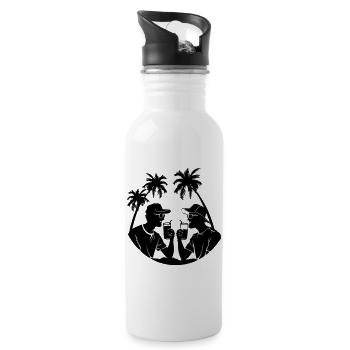 Palmen Party Urlaub Silhouette - Trinkflasche mit integriertem Trinkhalm - Weiß - Rechts