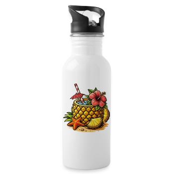 Illustration de cocktail à l’ananas : boisson tropicale - Gourde avec paille intégrée - blanc - Droite