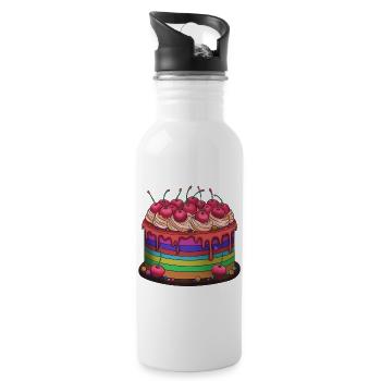Regenbogenkuchen mit Kirschen - Trinkflasche mit integriertem Trinkhalm - Weiß - Rechts