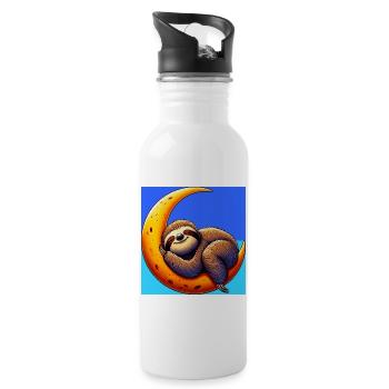 Sloth sleeps on the Moon - Water bottle with straw - white - Right