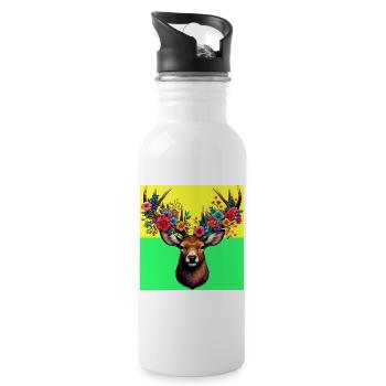Hirsch - Trinkflasche mit integriertem Trinkhalm - Weiß - Rechts