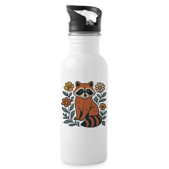 Roter Panda im Blumenkreis - Trinkflasche mit integriertem Trinkhalm - Weiß - Rechts