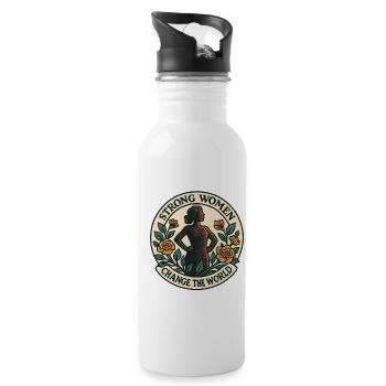 Strong women change the world - Water bottle with straw - white - Right