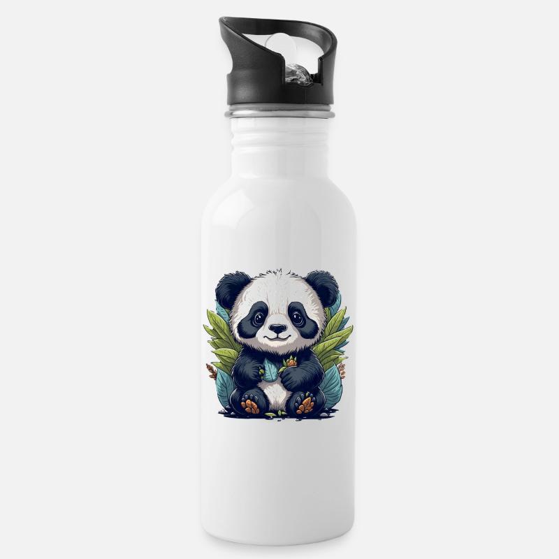 Le panda dans la forêt de feuilles - Gourde avec paille intégrée - blanc