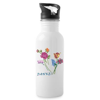 Danke mit einem Blumenstrauß  - Trinkflasche mit integriertem Trinkhalm - Weiß - Rechts