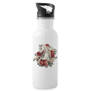 Cheval aux roses - Gourde avec paille intégrée - blanc - Droite