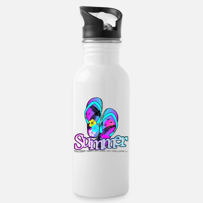 Summer Flip Flop - Water bottle with straw - white