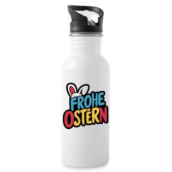Frohe Ostern Hase - Trinkflasche mit integriertem Trinkhalm - Weiß - Rechts
