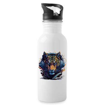DJ  Kopfhörern Neonflair - Trinkflasche mit integriertem Trinkhalm - Weiß - Rechts