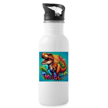 Dinosaurier - Trinkflasche mit integriertem Trinkhalm - Weiß - Rechts