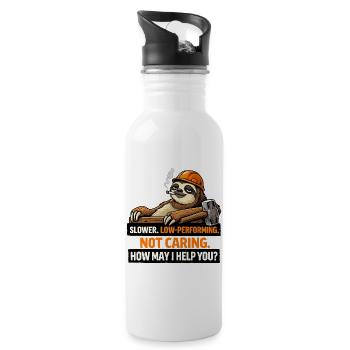 Sloth Builder: Es ist mir egal, wie kann ich helfen? - Trinkflasche mit integriertem Trinkhalm - Weiß - Rechts