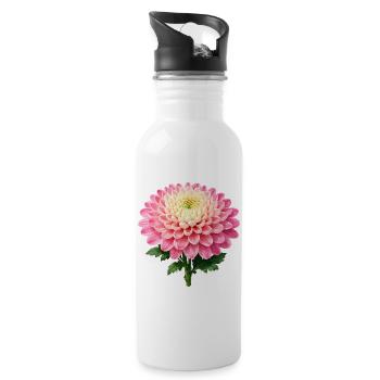 Pink Chrysanthemum Bloom - Water bottle with straw - white - Right