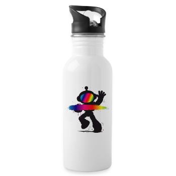 Roboter Silhouette Regenbogen Splash Design   - Trinkflasche mit integriertem Trinkhalm - Weiß - Rechts