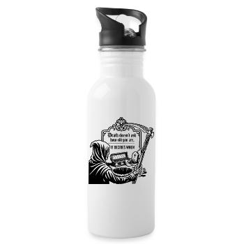 Der Tod fragt nicht, wie alt du bist, Gothic Skull - Trinkflasche mit integriertem Trinkhalm - Weiß - Rechts
